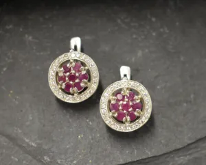 Flower Ruby Earrings - Natural Ruby Earrings - Red Cluster Studs
