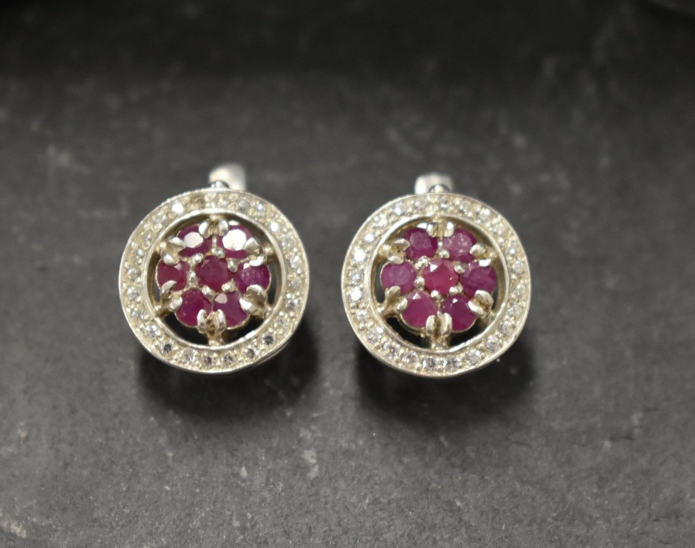 Flower Ruby Earrings - Natural Ruby Earrings - Red Cluster Studs