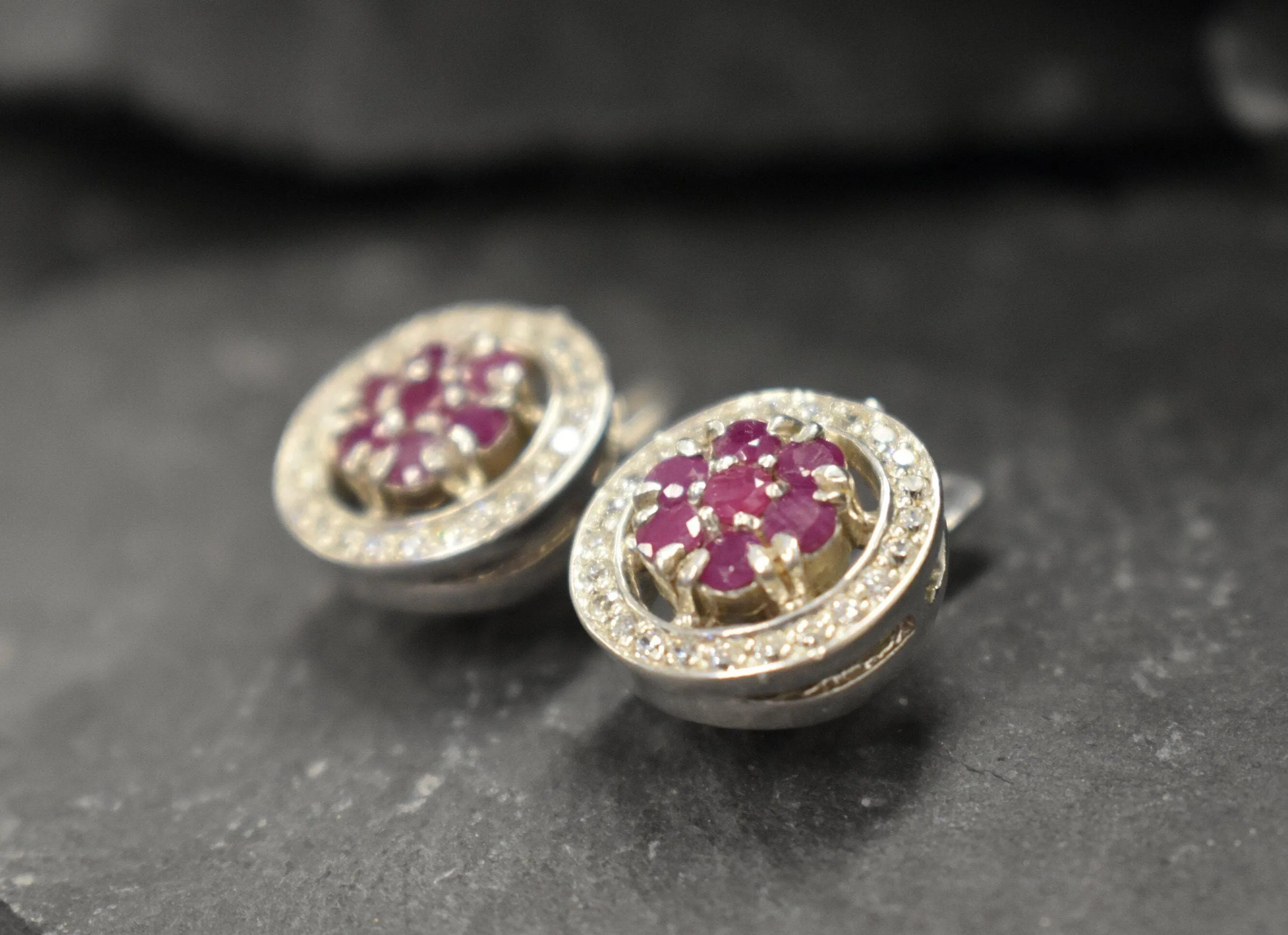 Flower Ruby Earrings - Natural Ruby Earrings - Red Cluster Studs