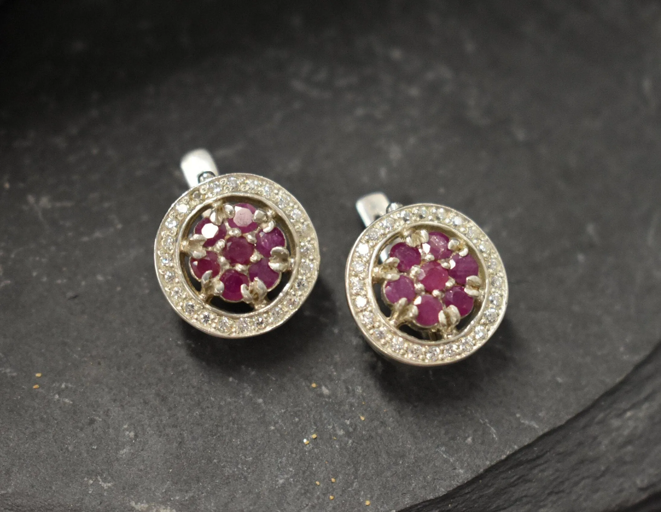 Flower Ruby Earrings - Natural Ruby Earrings - Red Cluster Studs