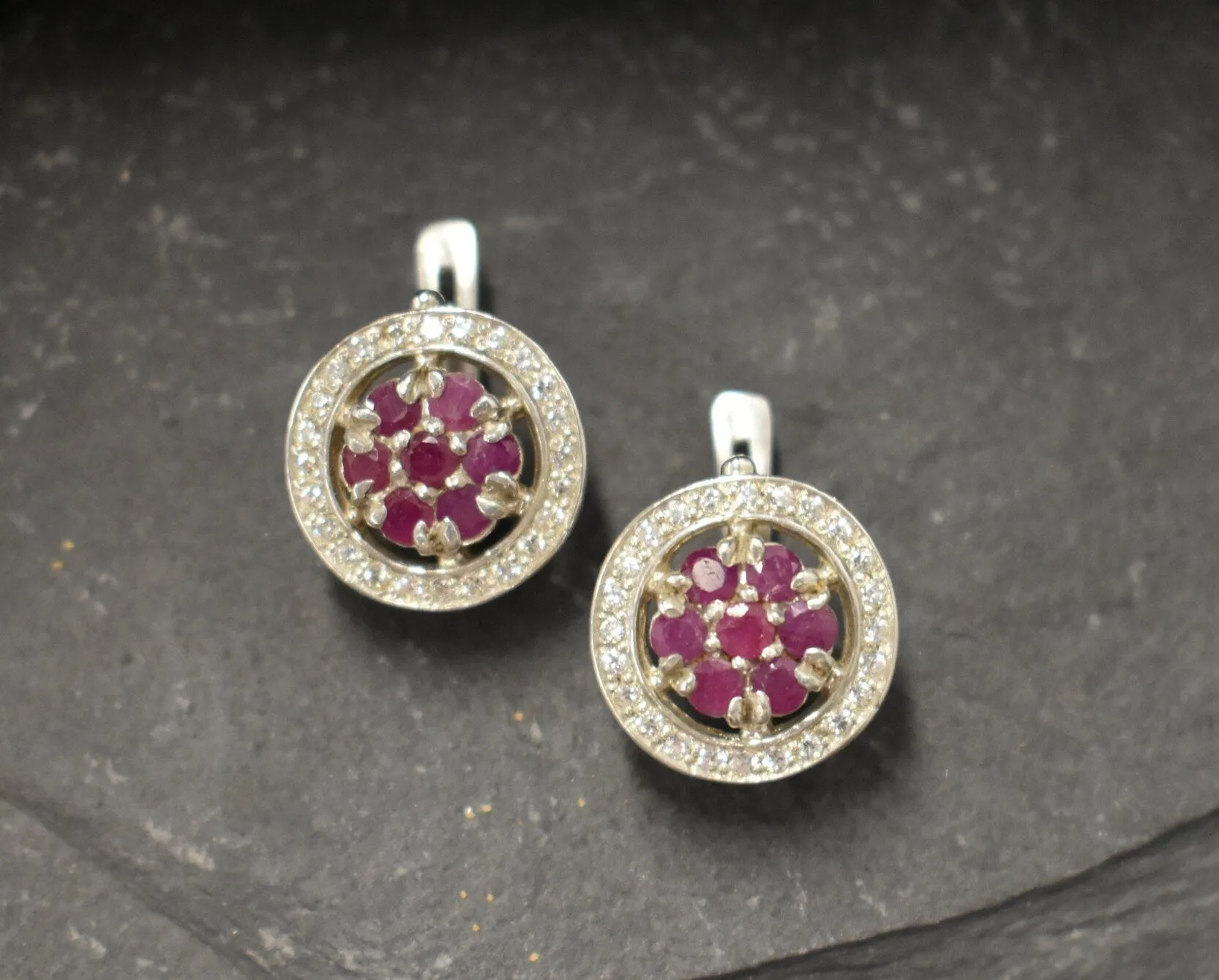 Flower Ruby Earrings - Natural Ruby Earrings - Red Cluster Studs