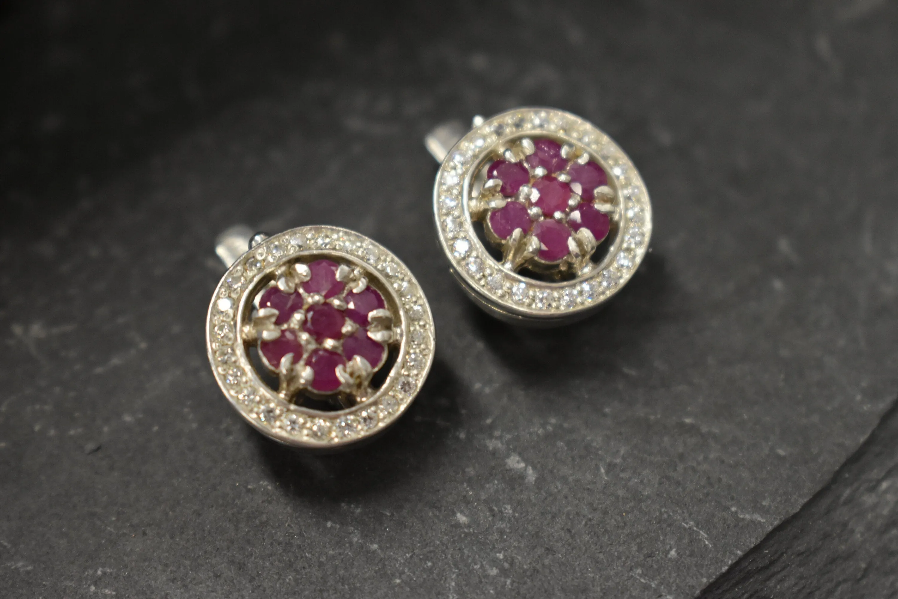 Flower Ruby Earrings - Natural Ruby Earrings - Red Cluster Studs