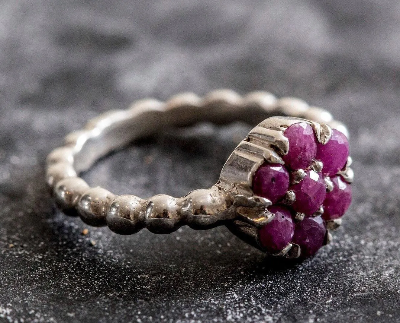 Flower Ruby Ring - Natural Ruby Ring - Silver Daisy Ring