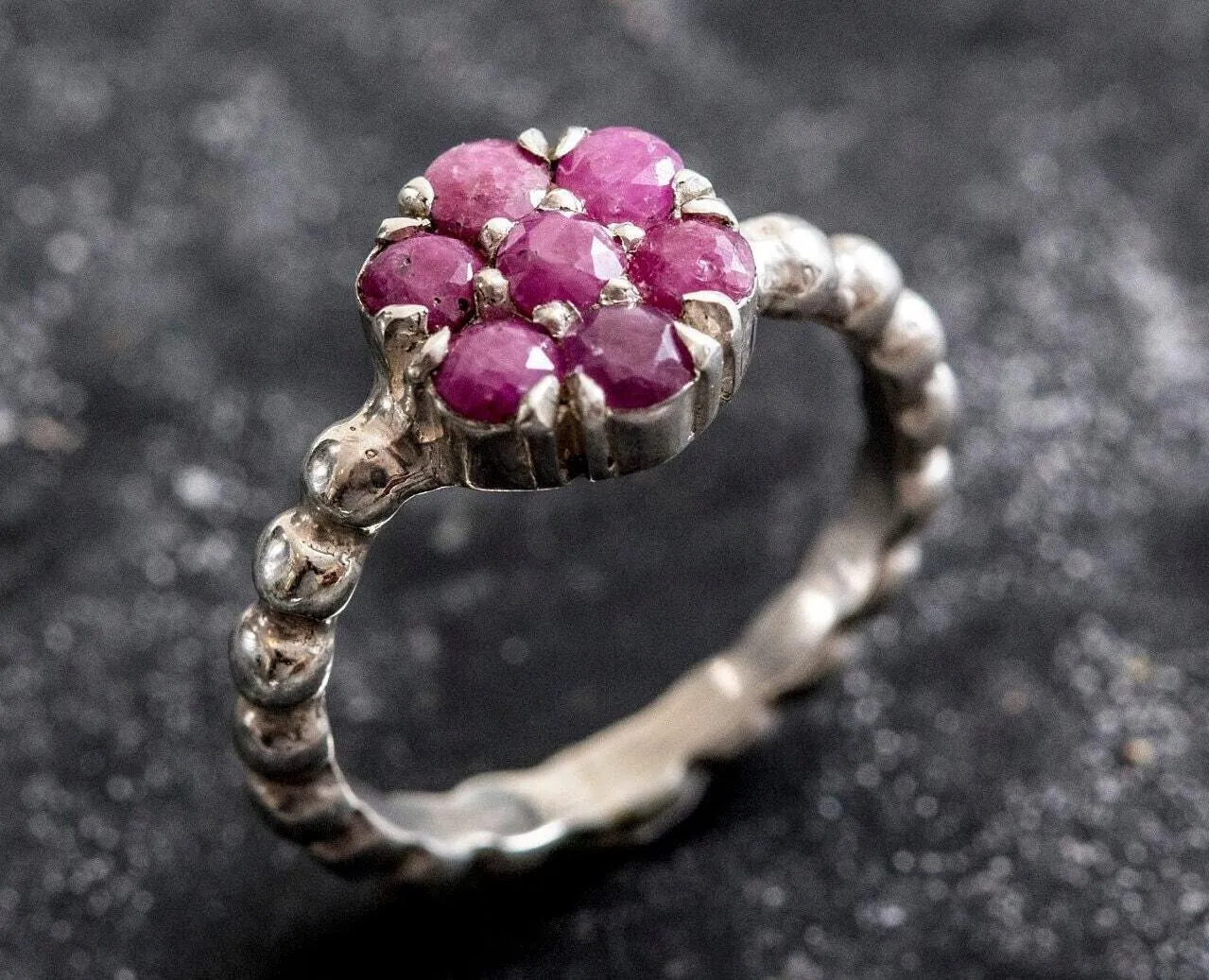 Flower Ruby Ring - Natural Ruby Ring - Silver Daisy Ring