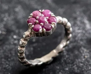 Flower Ruby Ring - Natural Ruby Ring - Silver Daisy Ring