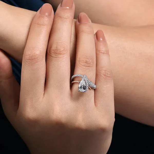 Free Form Pear Shape Halo Diamond Engagement Ring Mounting