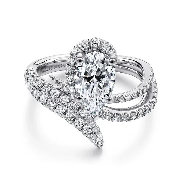 Free Form Pear Shape Halo Diamond Engagement Ring Mounting