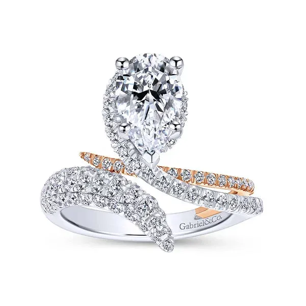 Free Form Pear Shape Halo Diamond Engagement Ring Mounting