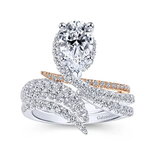 Free Form Pear Shape Halo Diamond Engagement Ring Mounting