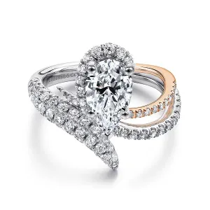 Free Form Pear Shape Halo Diamond Engagement Ring Mounting