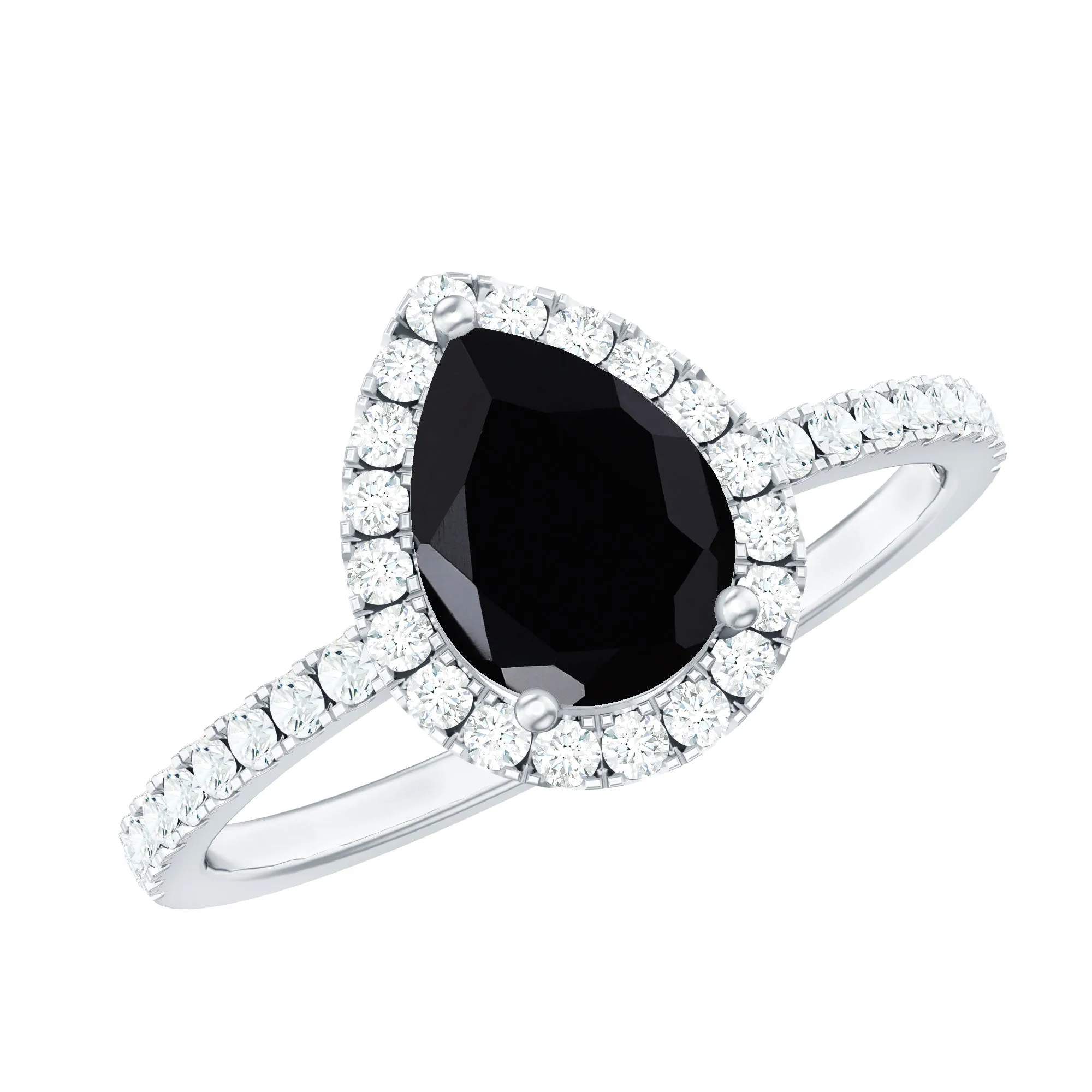 Genuine Black Onyx Teardrop Engagement Ring with Diamond