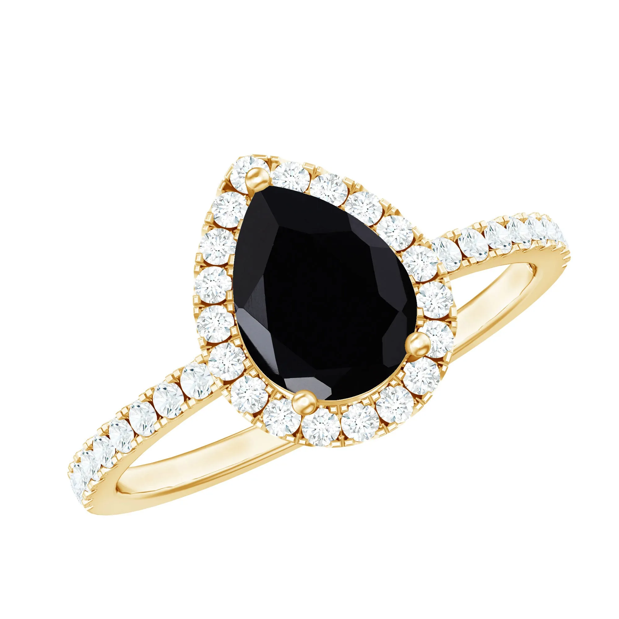 Genuine Black Onyx Teardrop Engagement Ring with Diamond