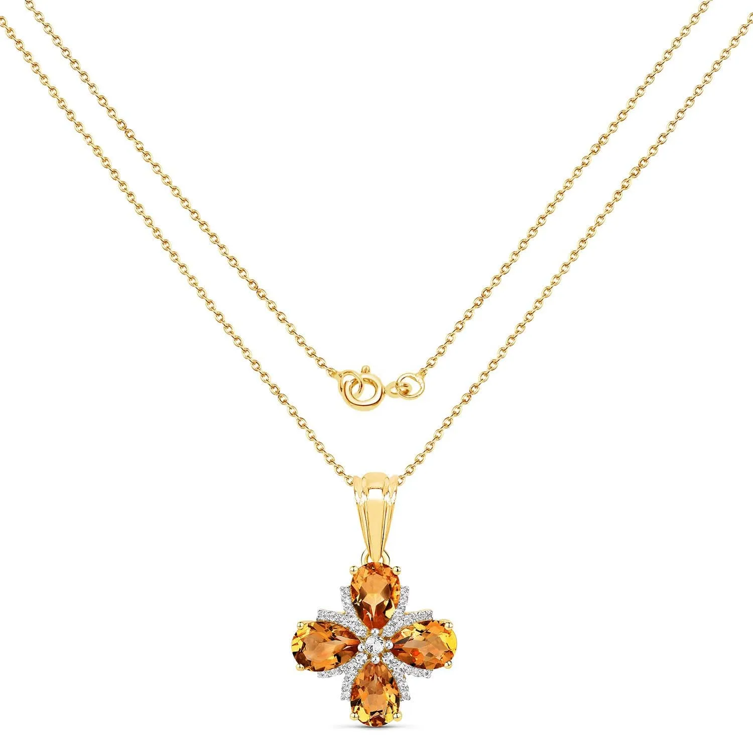 Genuine Madeira Citrine and White Topaz 2.46 Carat .925 Sterling Silver Pendant