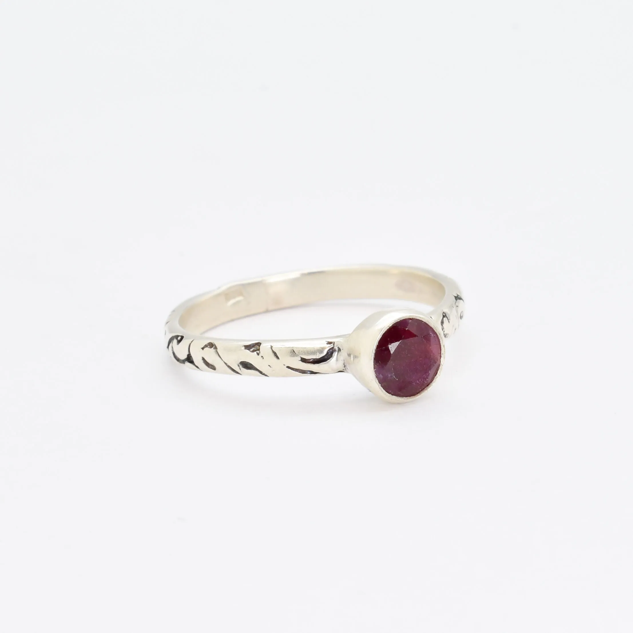 Genuine Ruby Ring - Red Bezel Ring - Engraved Tribal Ring