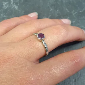 Genuine Ruby Ring - Red Bezel Ring - Engraved Tribal Ring