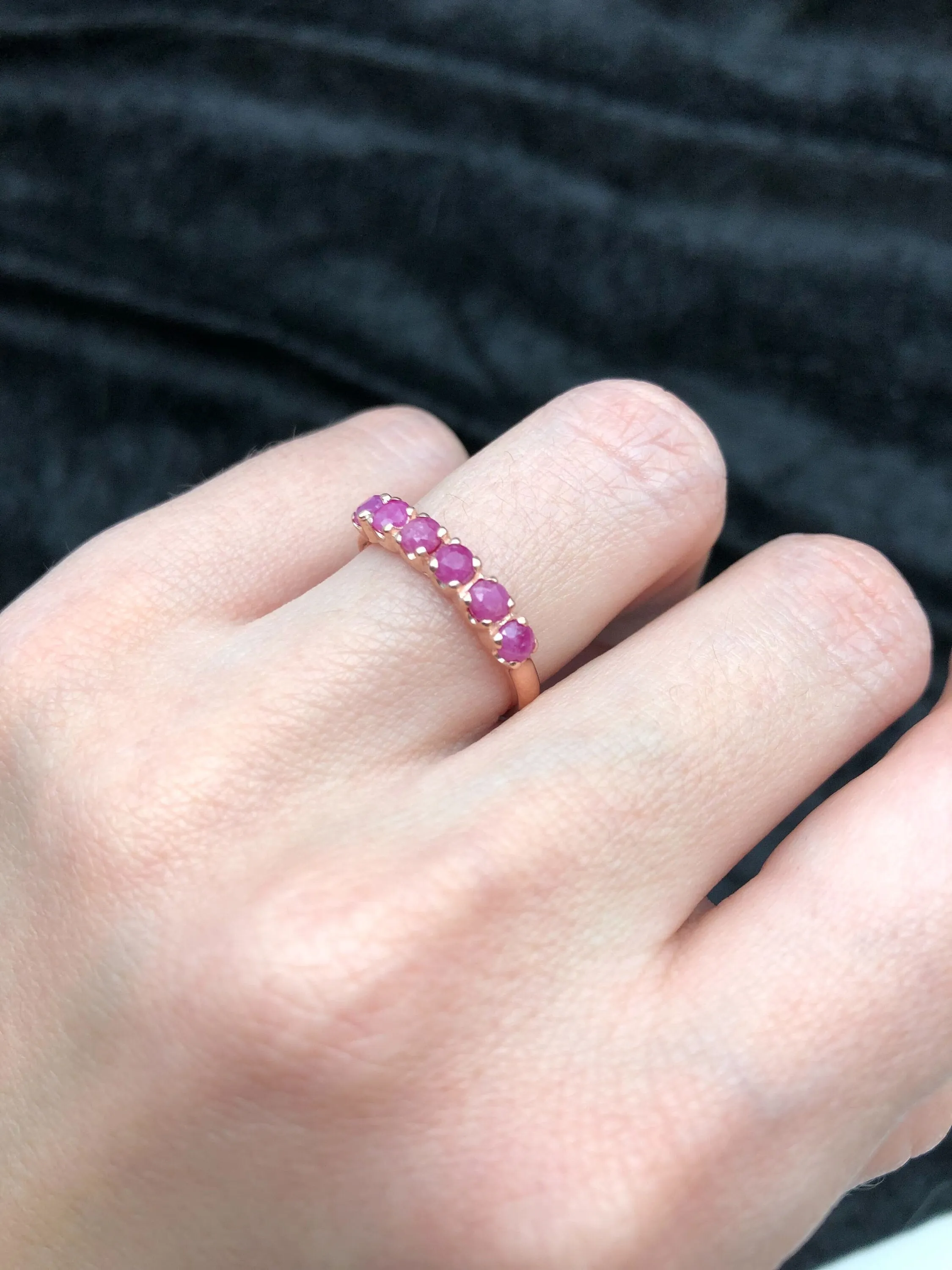 Genuine Ruby Ring - Rose Gold Ring - Red Half Eternity Band