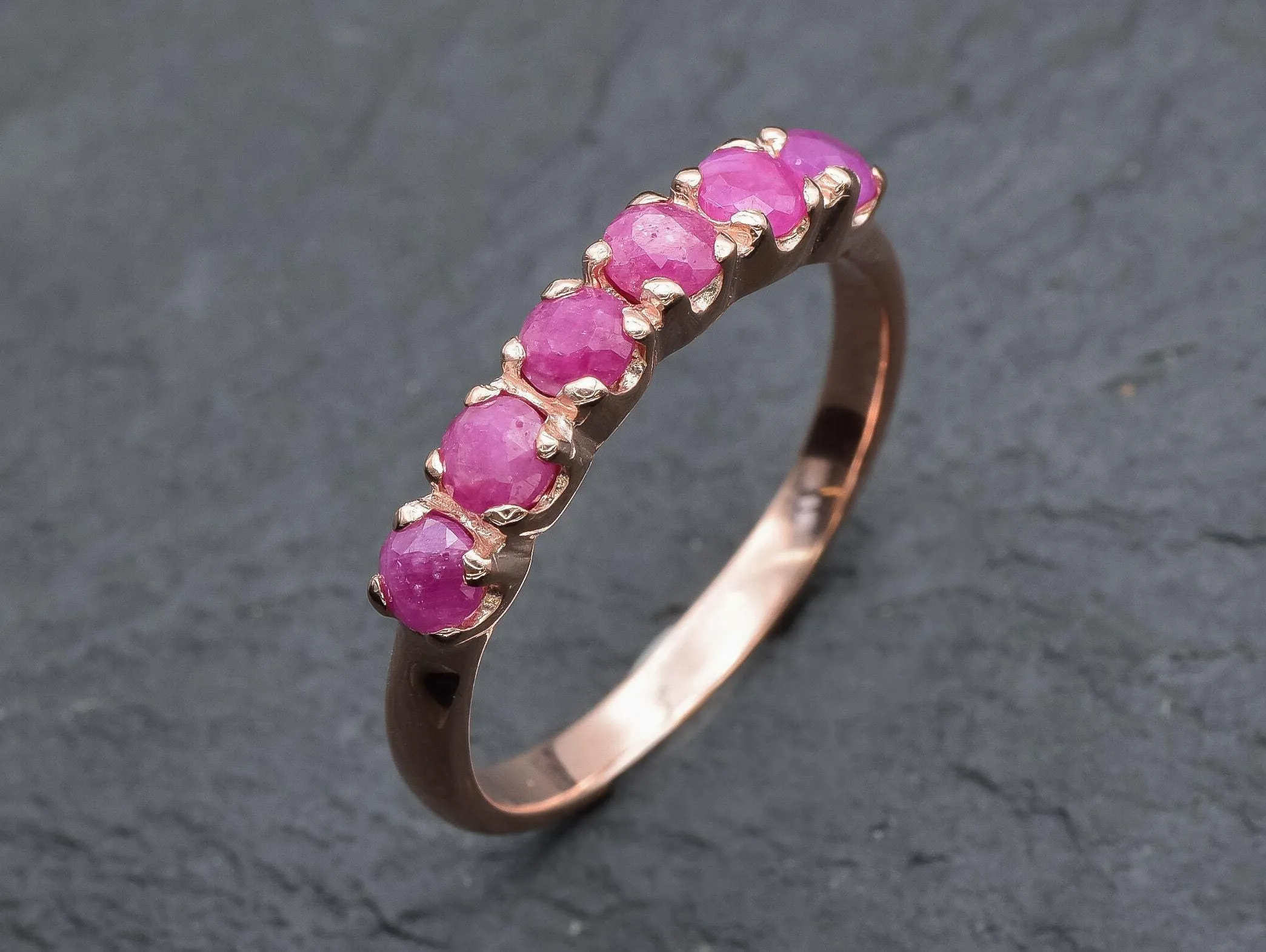 Genuine Ruby Ring - Rose Gold Ring - Red Half Eternity Band