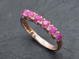 Genuine Ruby Ring - Rose Gold Ring - Red Half Eternity Band