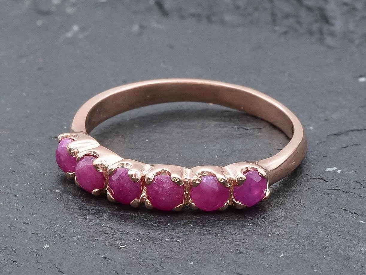 Genuine Ruby Ring - Rose Gold Ring - Red Half Eternity Band