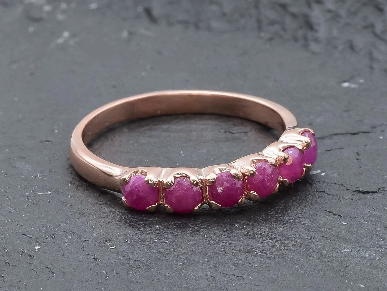 Genuine Ruby Ring - Rose Gold Ring - Red Half Eternity Band