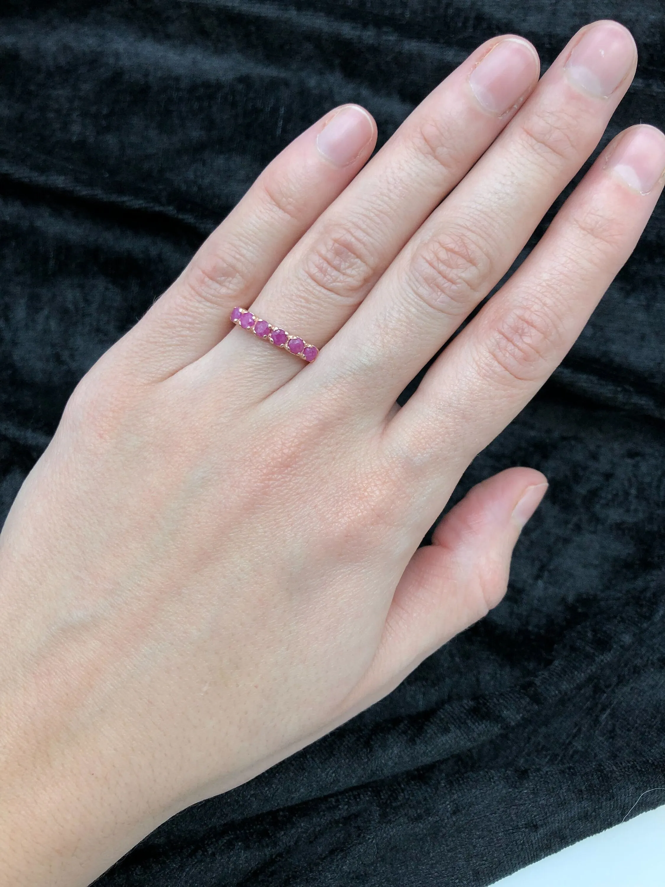 Genuine Ruby Ring - Rose Gold Ring - Red Half Eternity Band