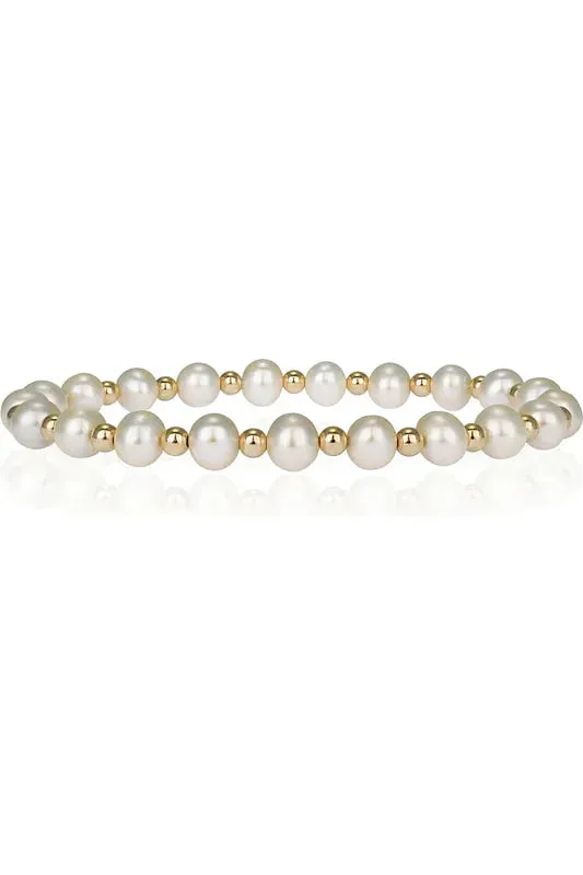 Gold Beaded & 6mm Pearls Alternating Beaded Bracelet