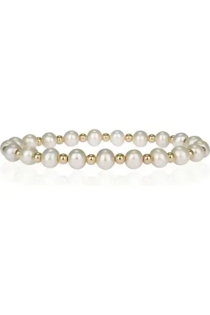 Gold Beaded & 6mm Pearls Alternating Beaded Bracelet