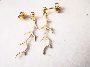Gold Coral Pendant Stud Drop Earrings