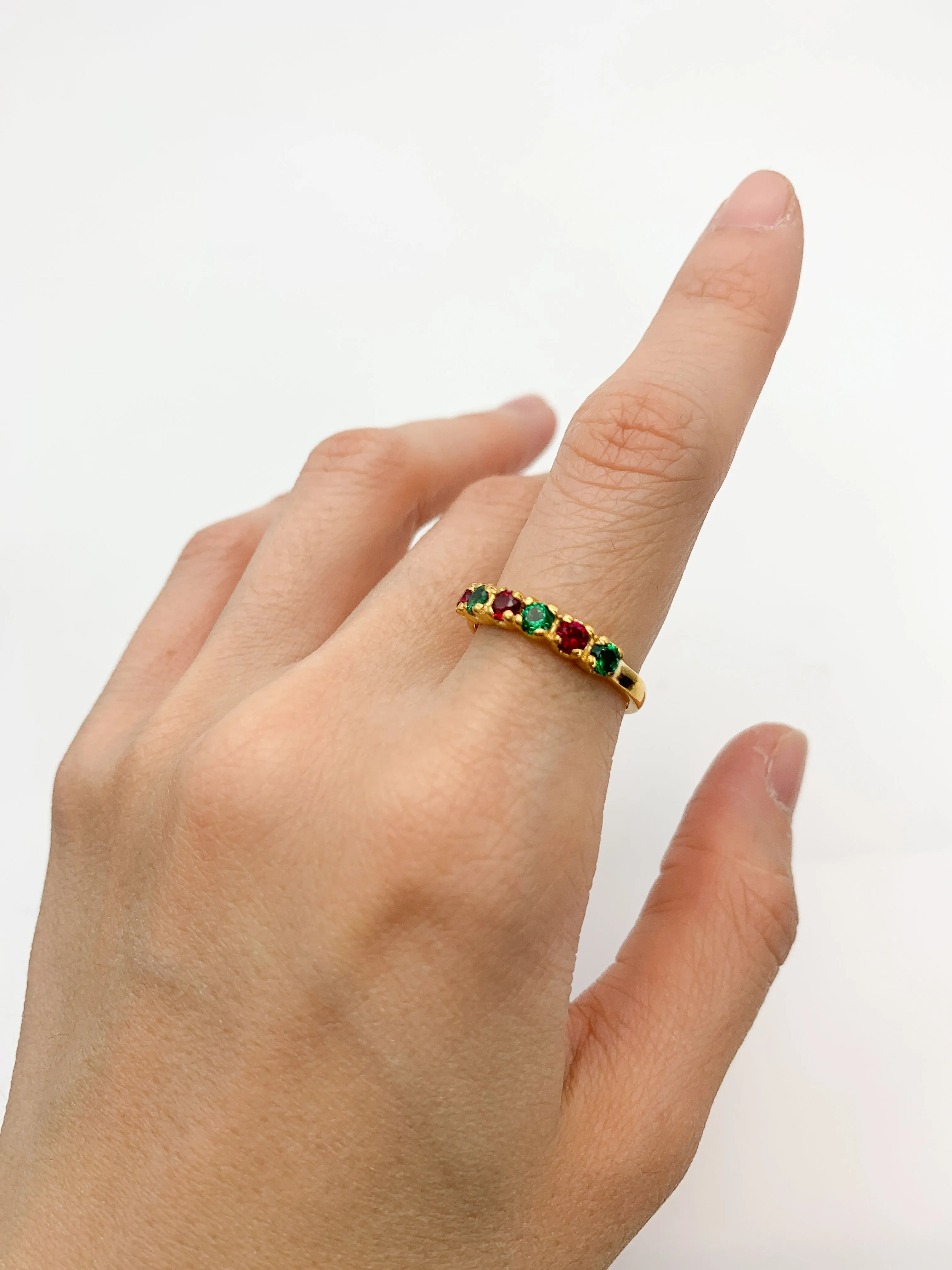 Gold Emerald Ring - Gold Ruby Ring - Multistone Eternity Band