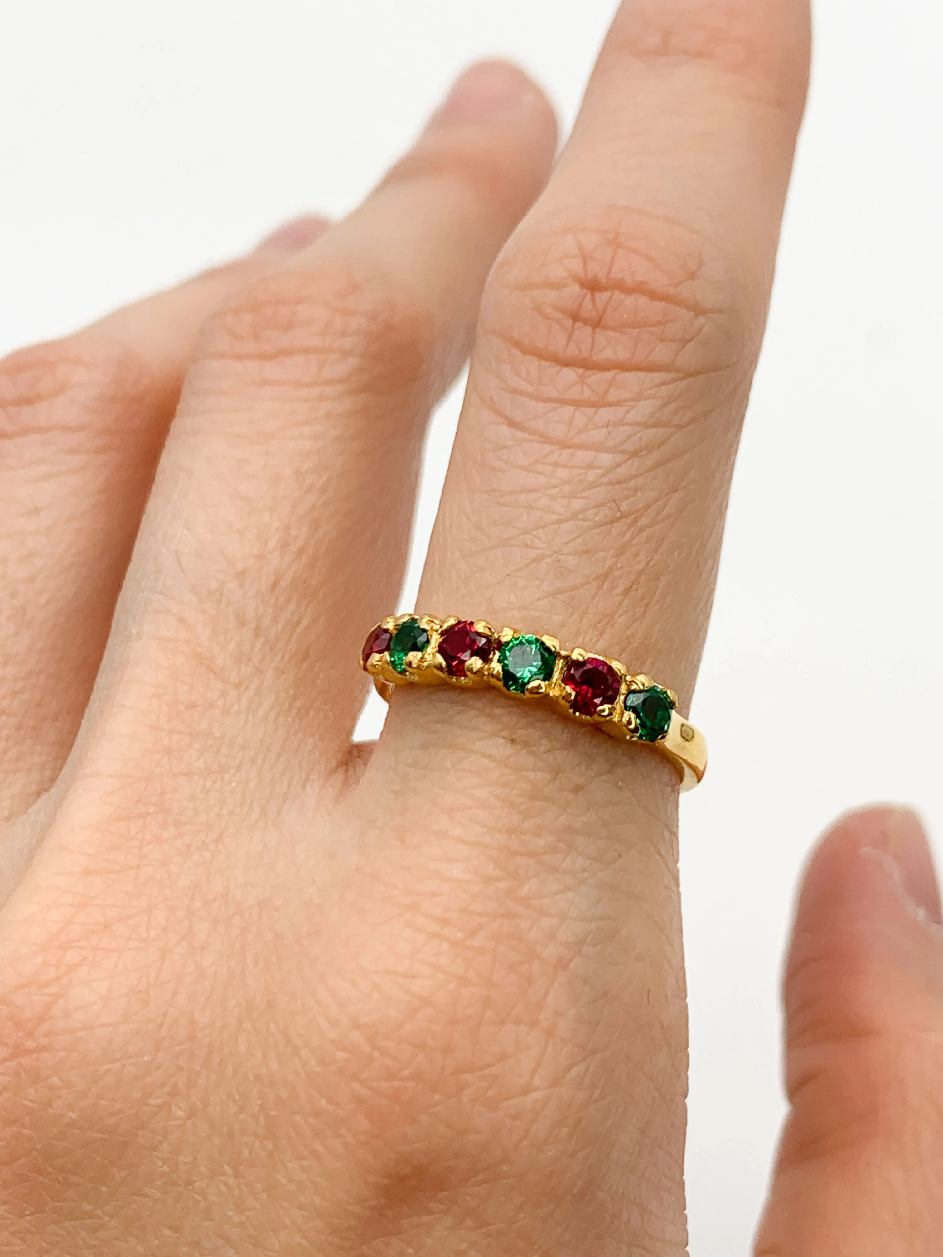 Gold Emerald Ring - Gold Ruby Ring - Multistone Eternity Band