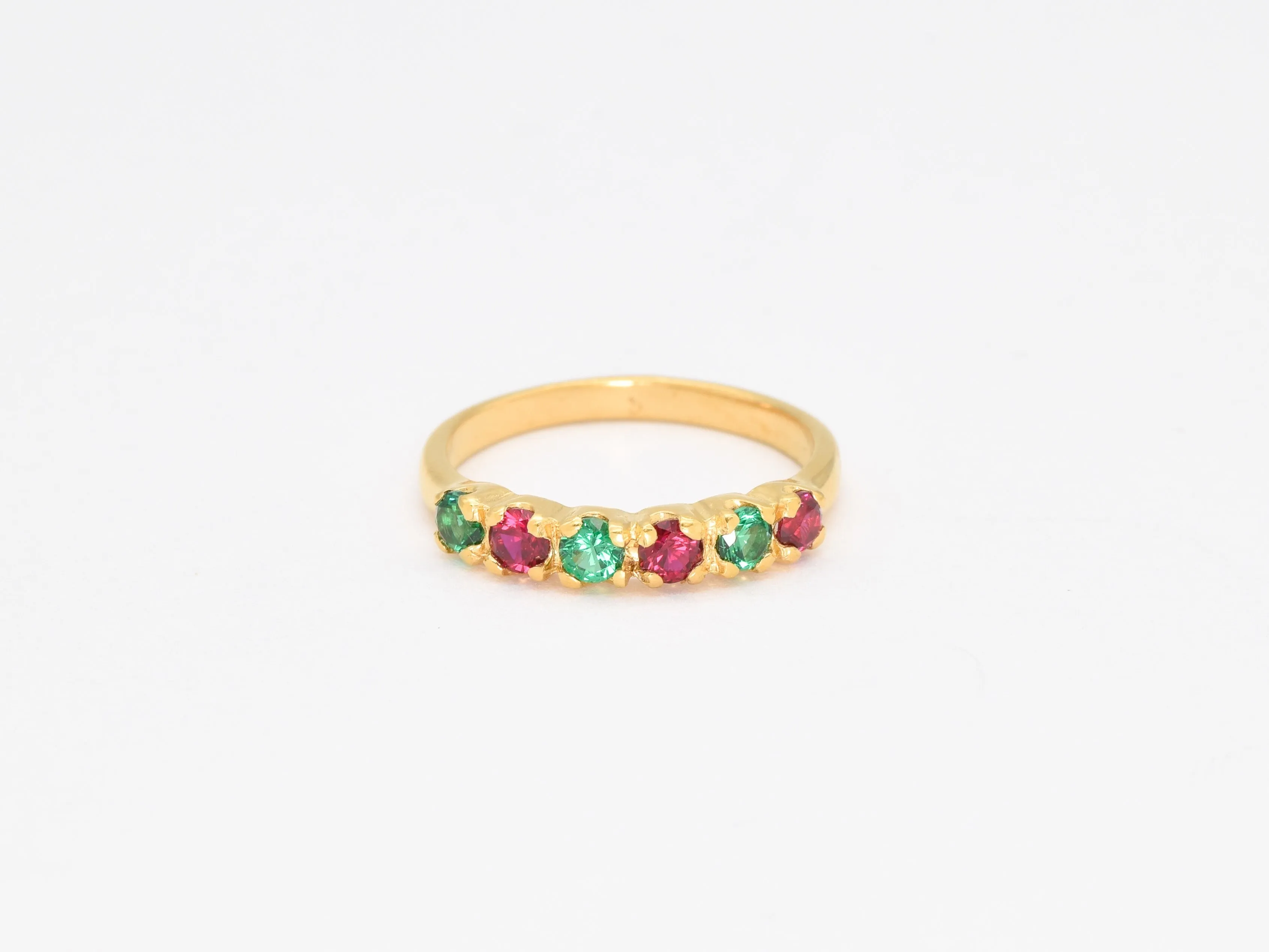 Gold Emerald Ring - Gold Ruby Ring - Multistone Eternity Band