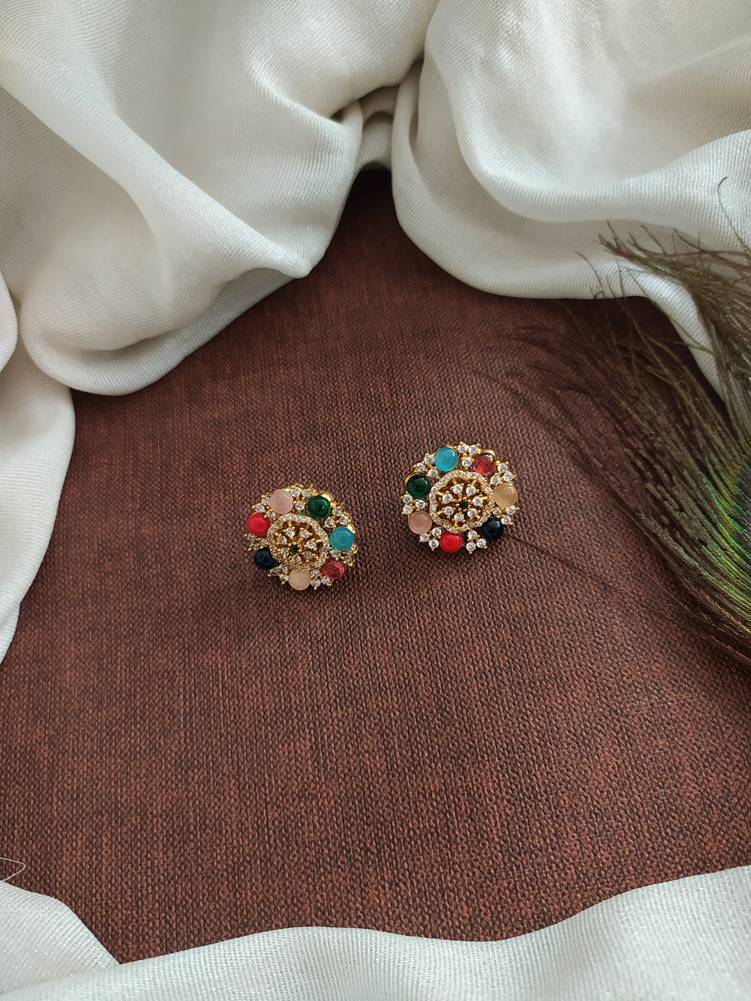 Gold-plated zircon Stone Stud Earrings