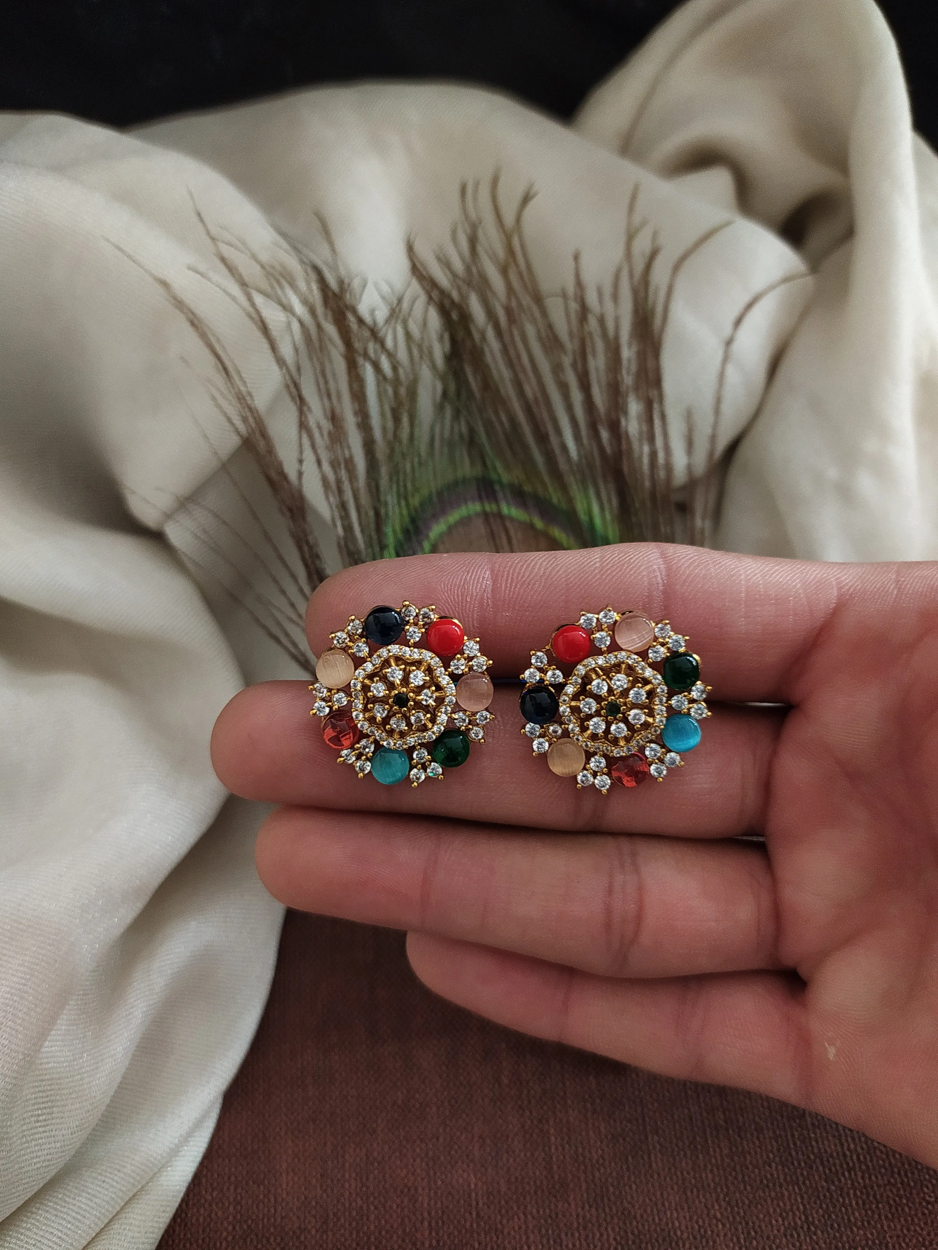 Gold-plated zircon Stone Stud Earrings