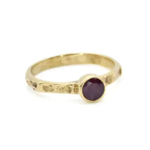 Gold Ruby Ring - Hammered Band, Solitaire Ruby Ring, Natural Ruby Ring