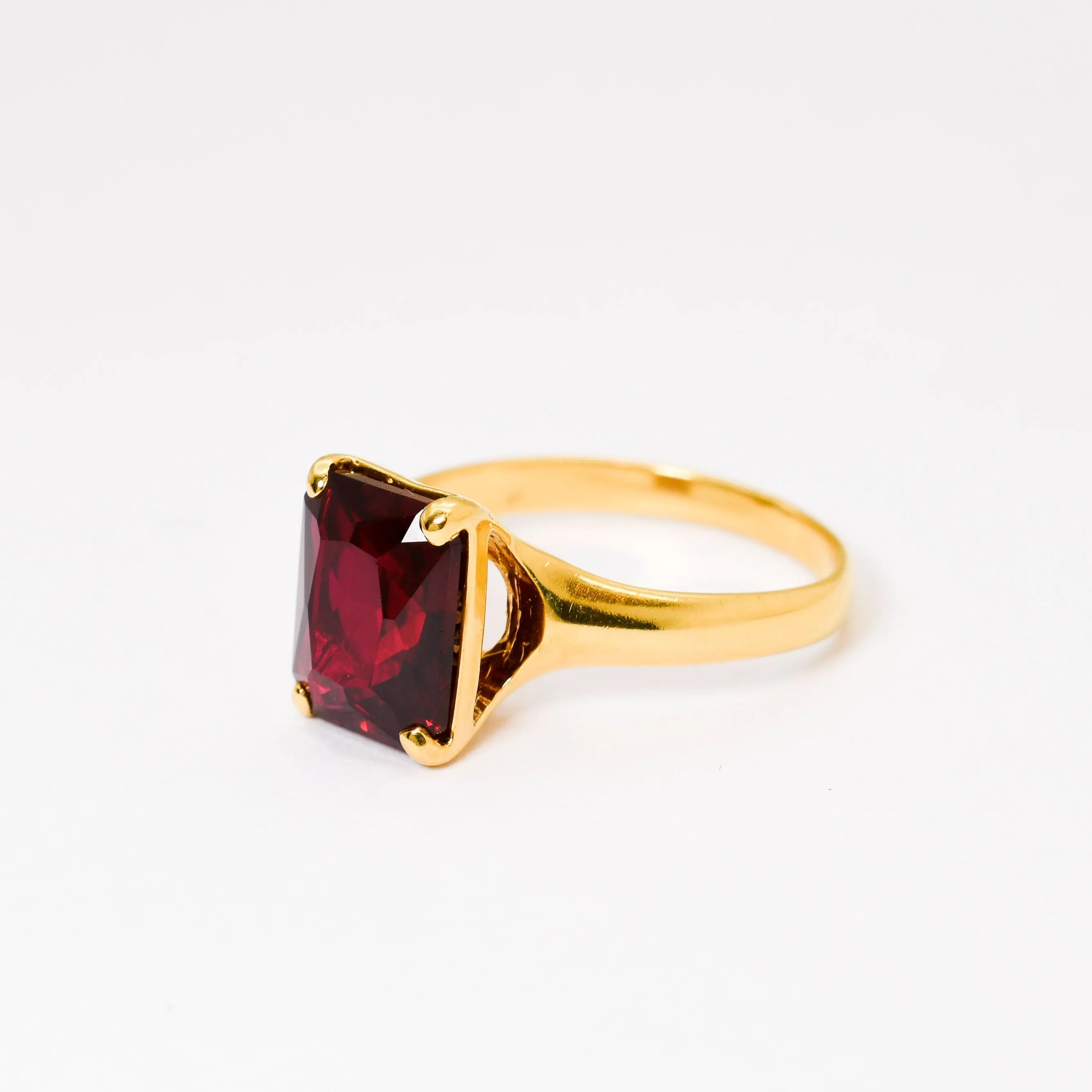 Gold Ruby Ring - Red Square Ring - Vintage Solitaire Ring