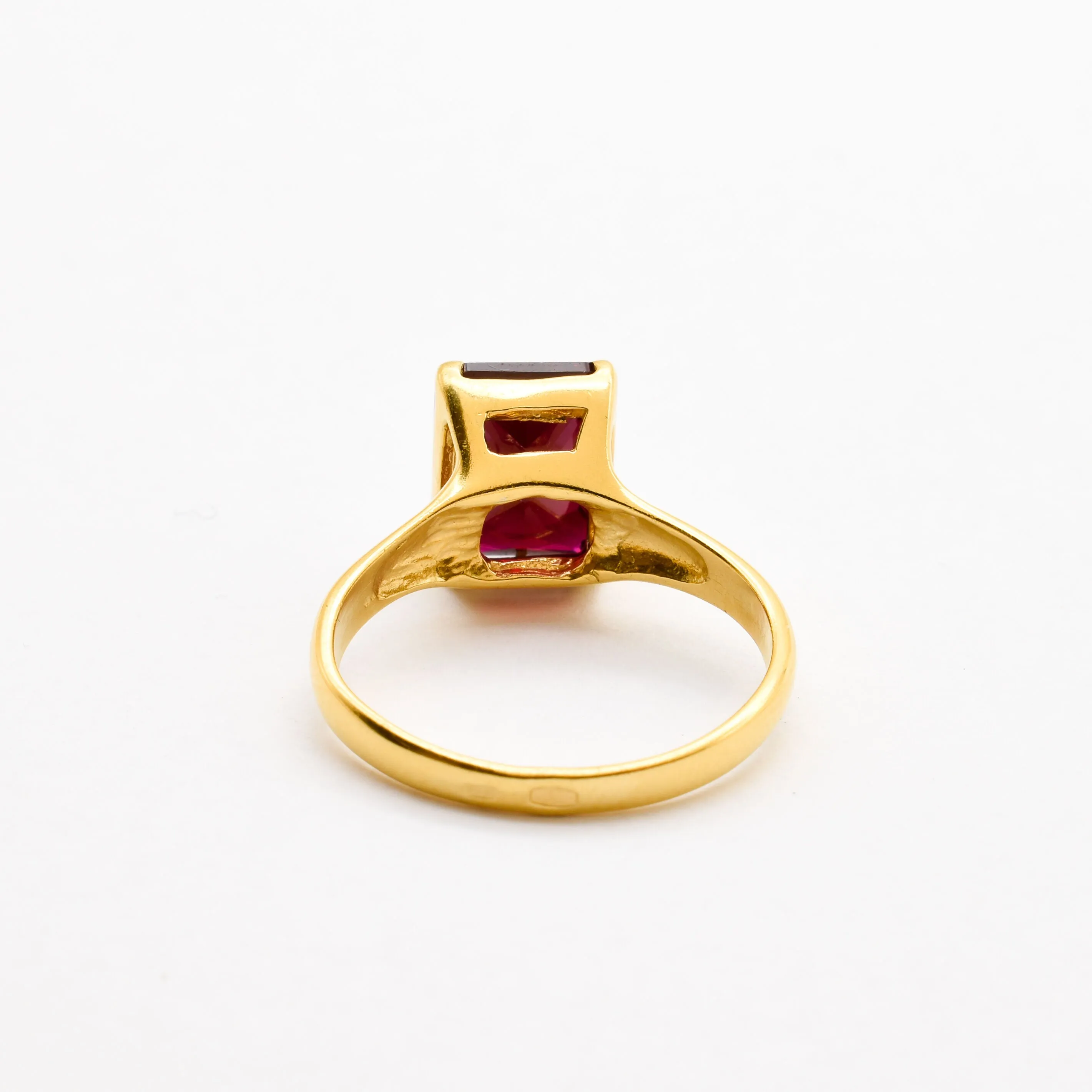 Gold Ruby Ring - Red Square Ring - Vintage Solitaire Ring