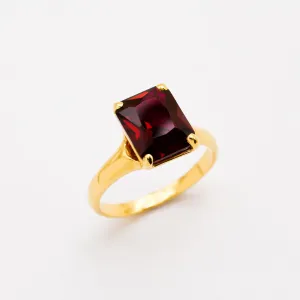 Gold Ruby Ring - Red Square Ring - Vintage Solitaire Ring