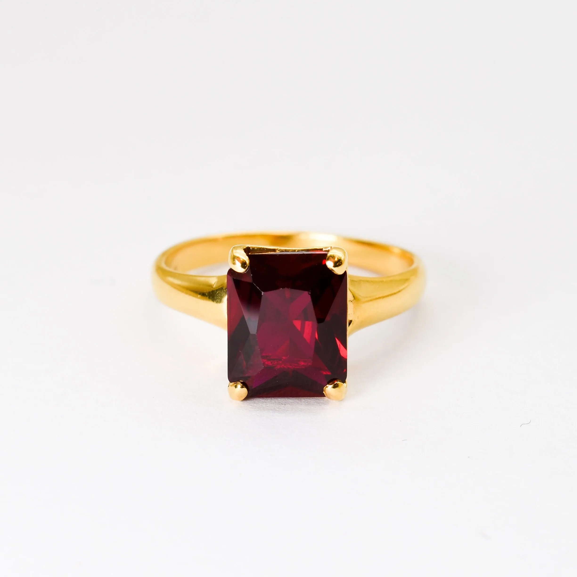Gold Ruby Ring - Red Square Ring - Vintage Solitaire Ring