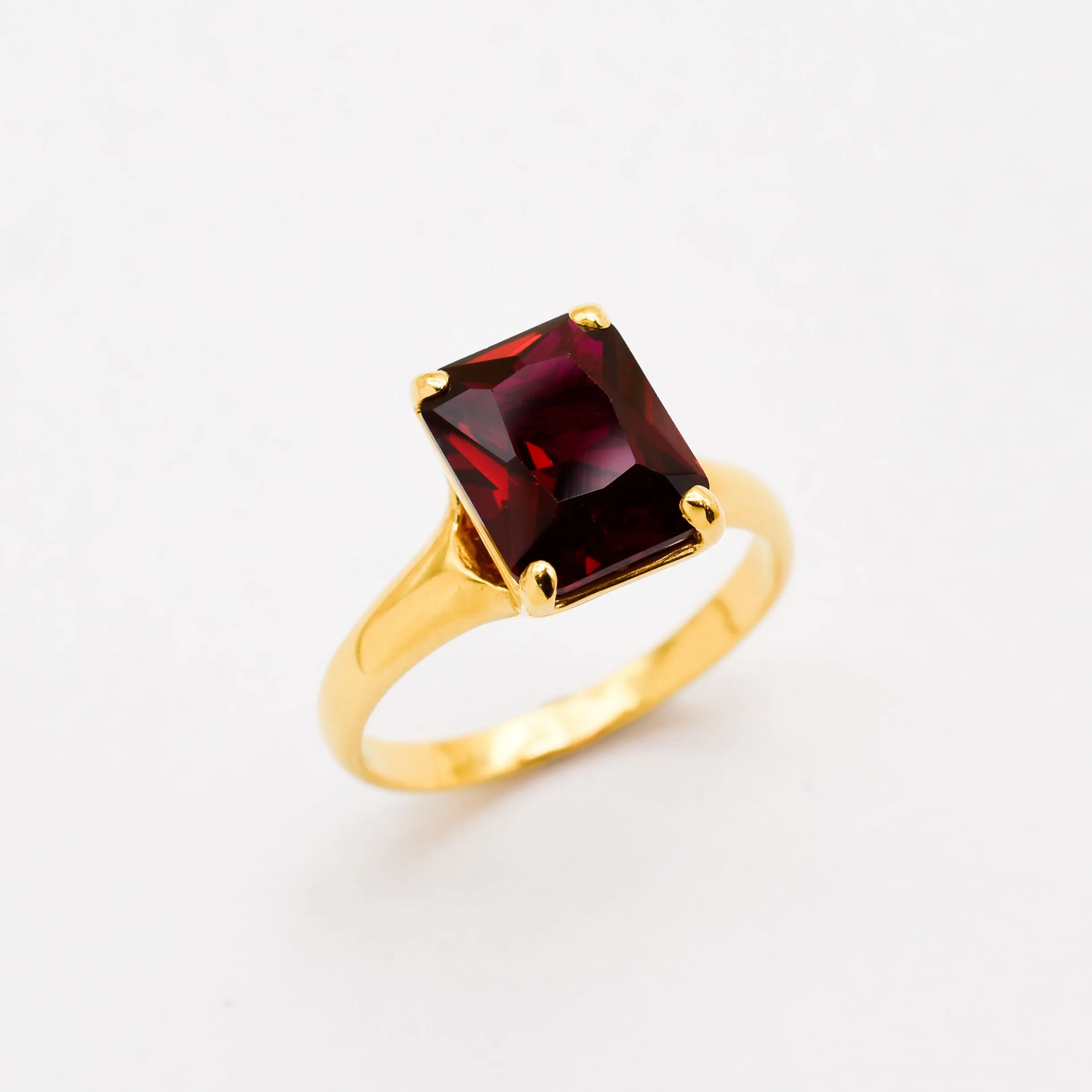 Gold Ruby Ring - Red Square Ring - Vintage Solitaire Ring