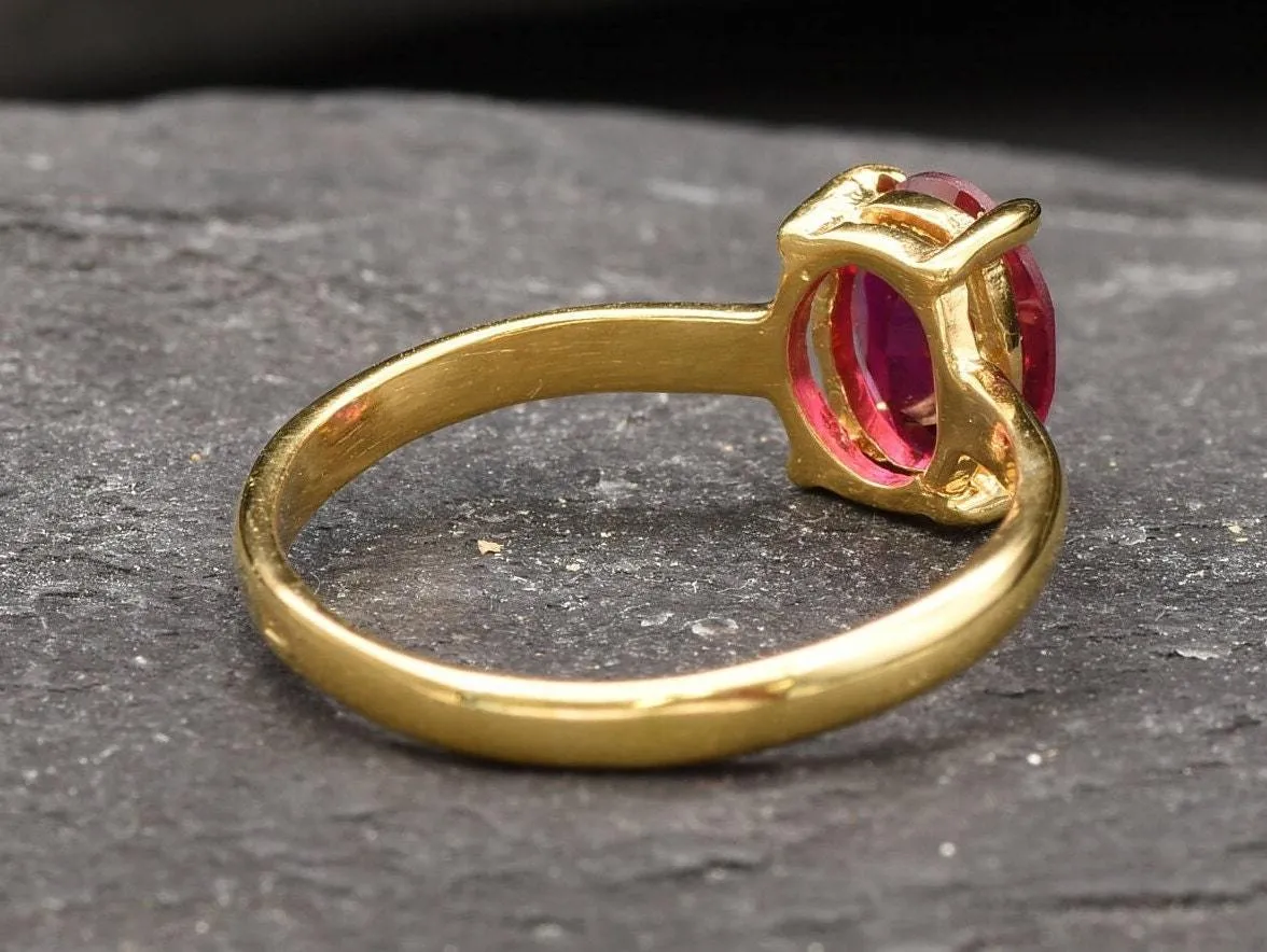Gold Solitaire Ruby Ring - Oval Ruby Ring, July Birthstone Ring, Red Gemstone Ring
