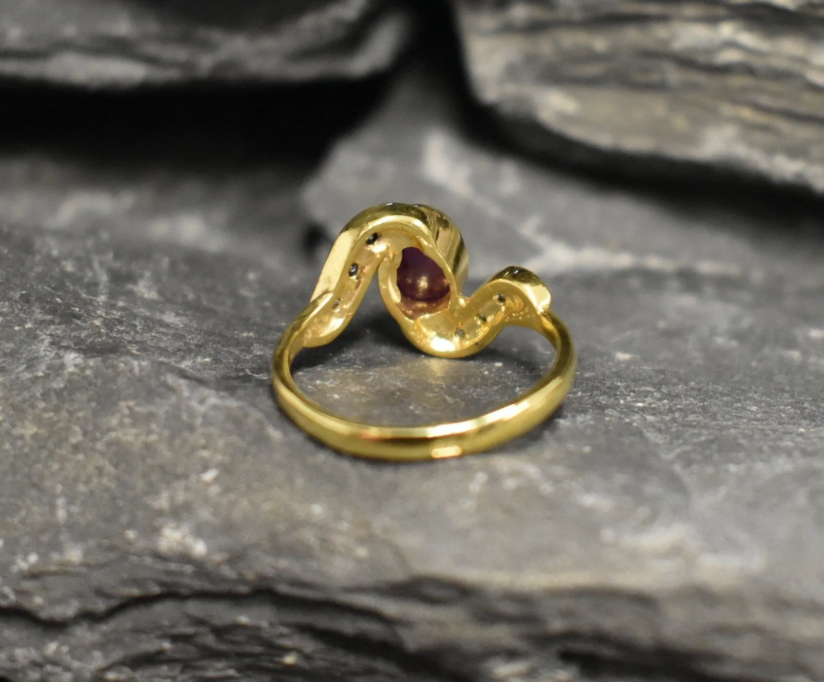 Gold Vintage Ruby Ring - Ruby Bypass Ring - July Birthstone Ring