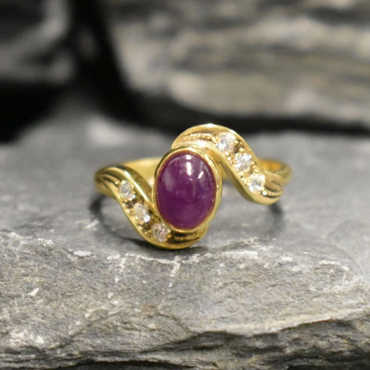 Gold Vintage Ruby Ring - Ruby Bypass Ring - July Birthstone Ring