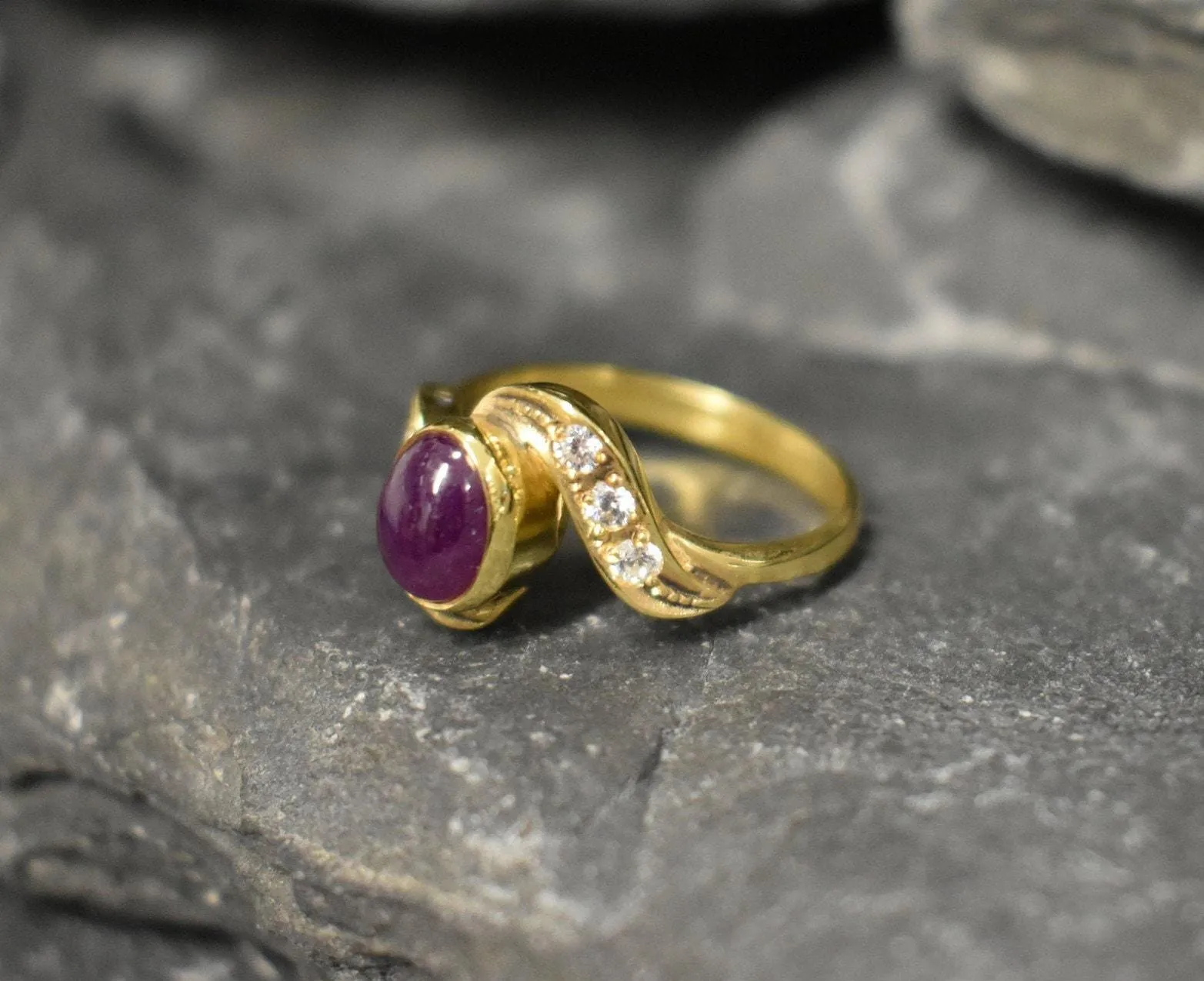 Gold Vintage Ruby Ring - Ruby Bypass Ring - July Birthstone Ring