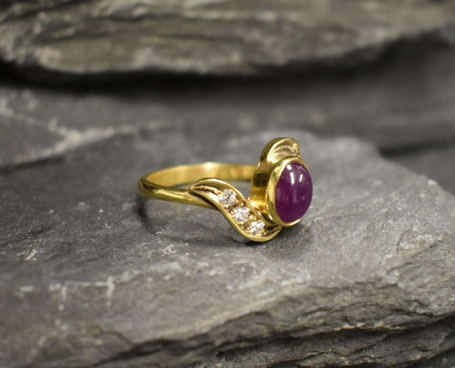 Gold Vintage Ruby Ring - Ruby Bypass Ring - July Birthstone Ring