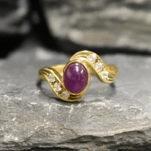 Gold Vintage Ruby Ring - Ruby Bypass Ring - July Birthstone Ring