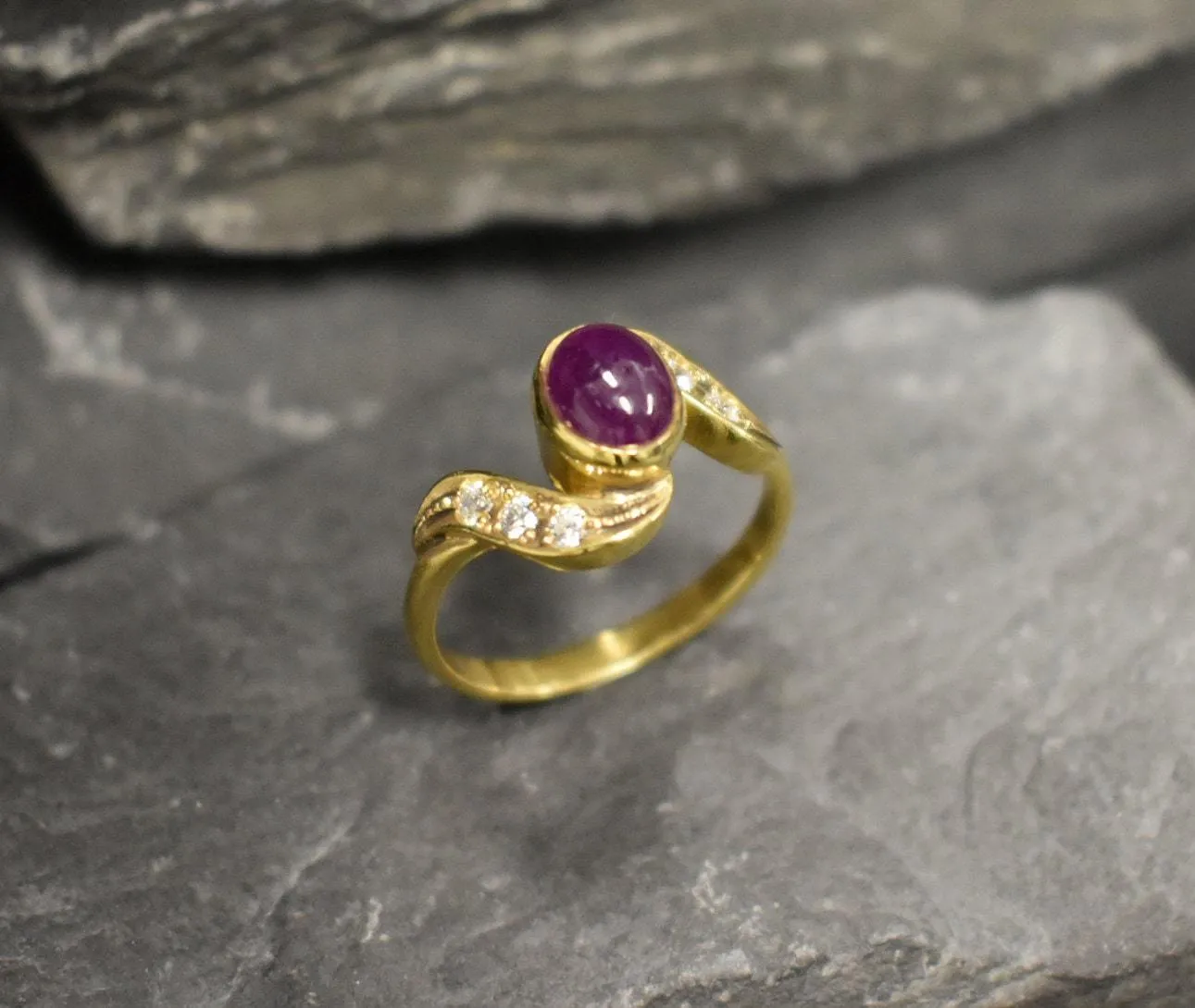 Gold Vintage Ruby Ring - Ruby Bypass Ring - July Birthstone Ring
