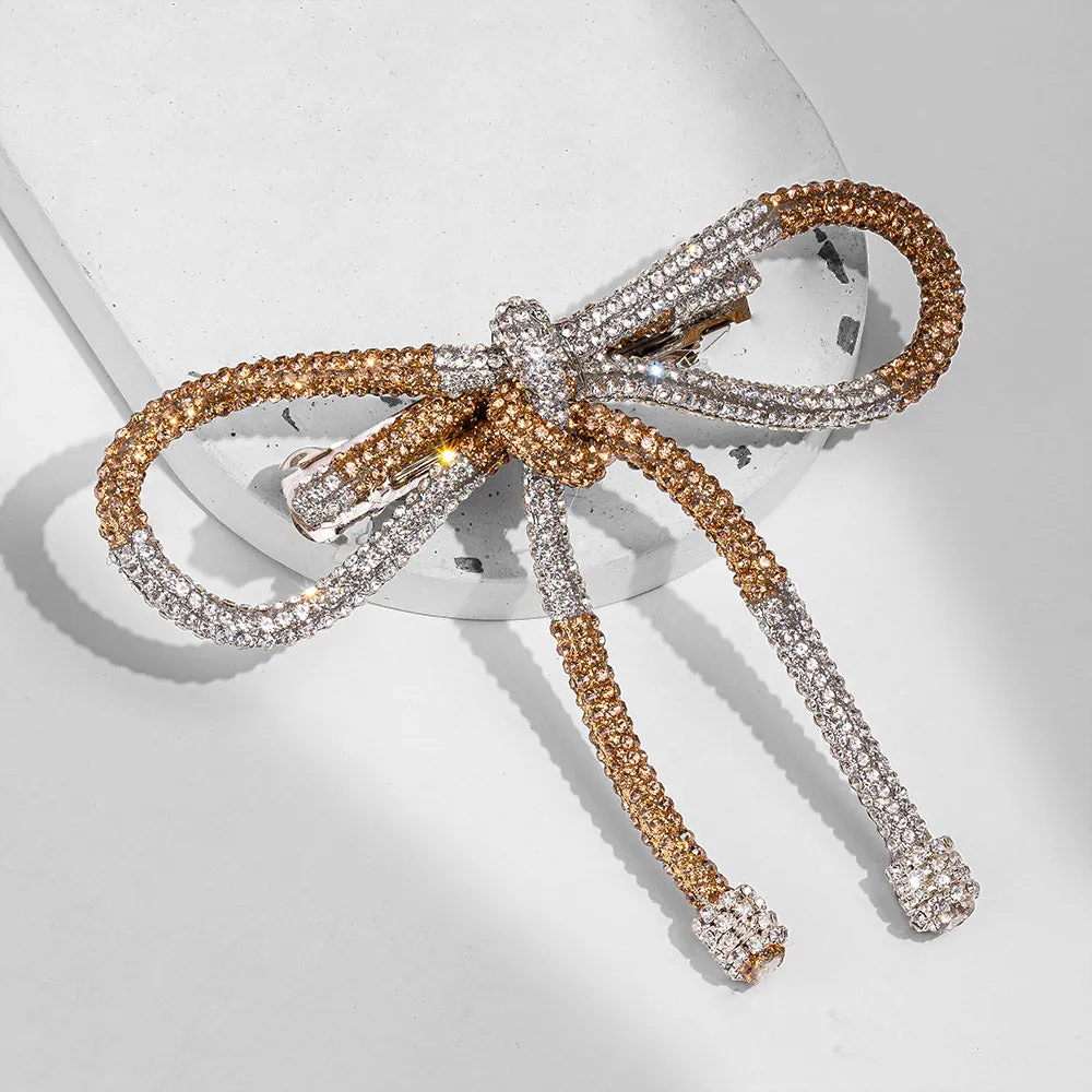 Hair Drama Co Crystal Hair Bow Barrette Clip - Silver & Gold