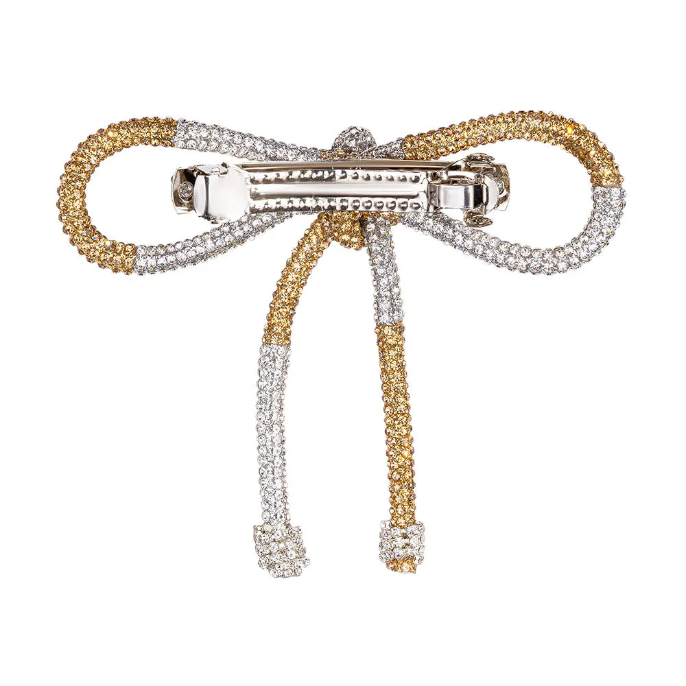 Hair Drama Co Crystal Hair Bow Barrette Clip - Silver & Gold