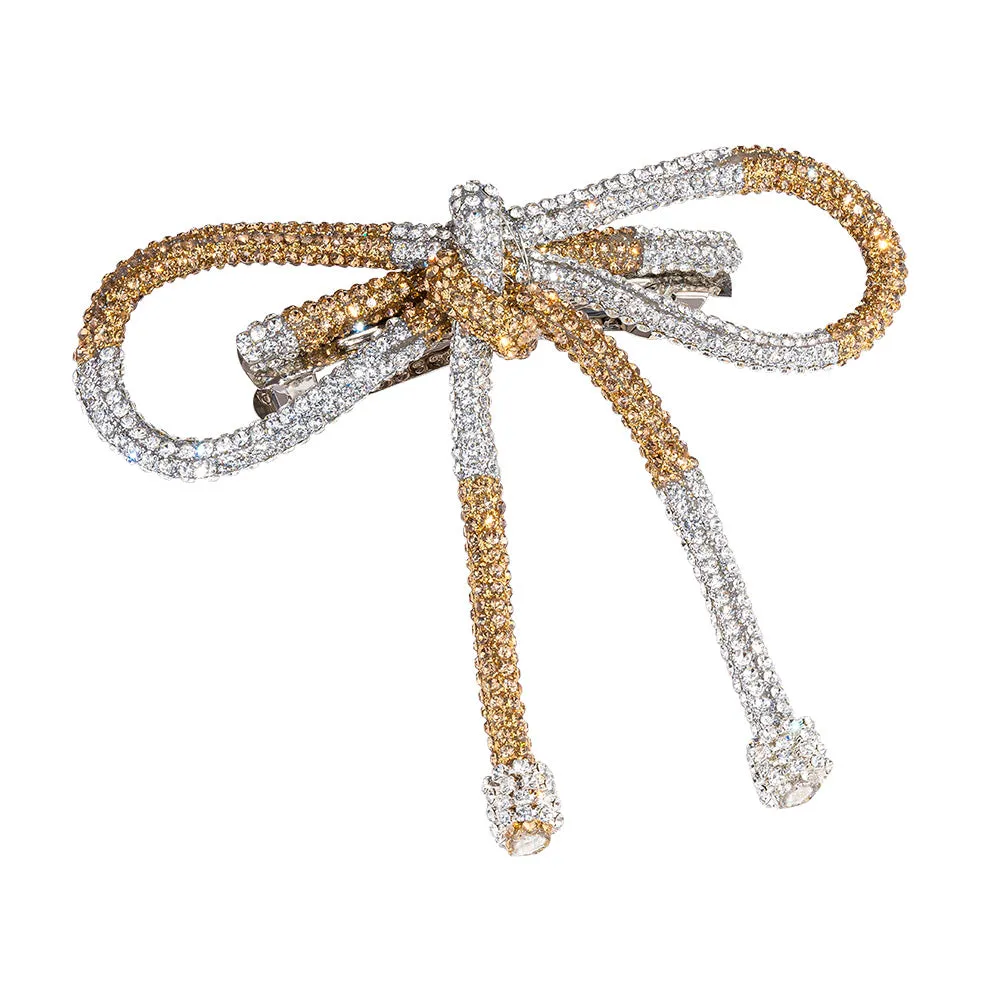 Hair Drama Co Crystal Hair Bow Barrette Clip - Silver & Gold