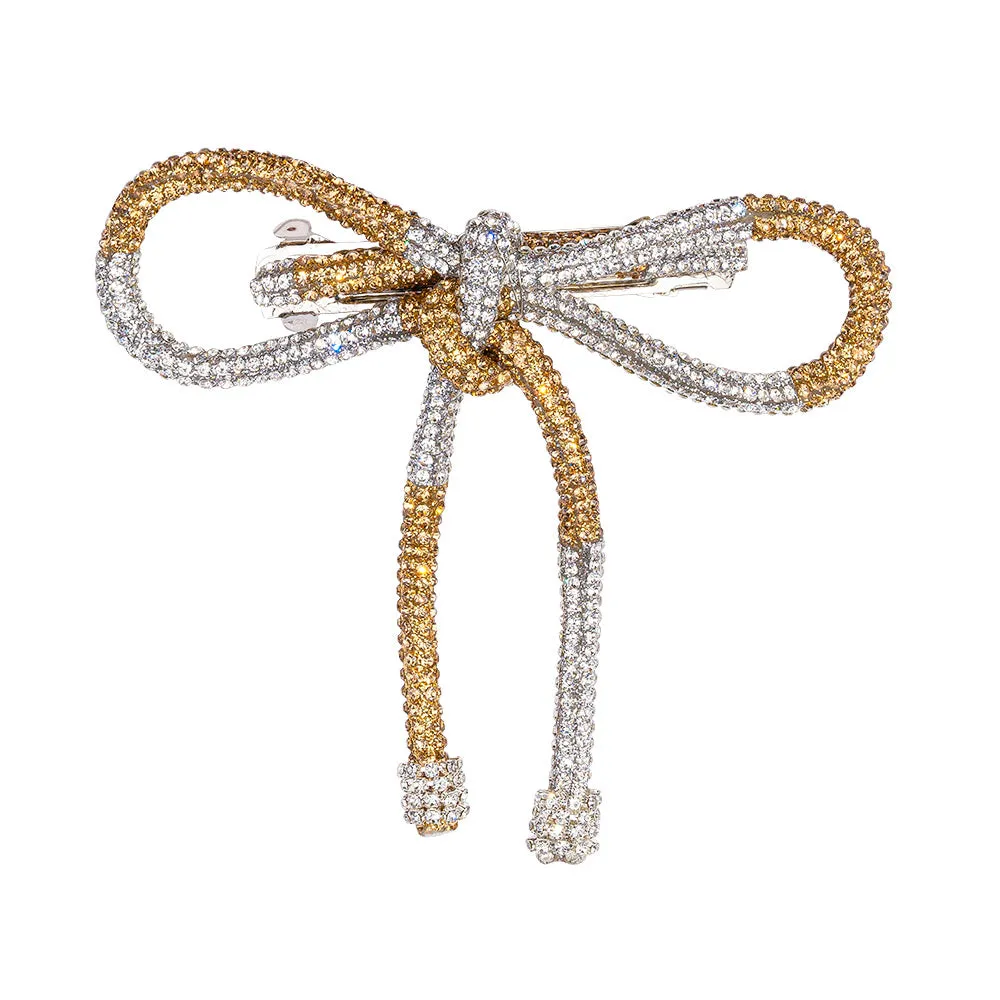 Hair Drama Co Crystal Hair Bow Barrette Clip - Silver & Gold